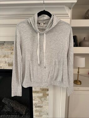 Rachel Zoe Light Gray Cowl Neck Hoodie Sweater Pockets Drawstring Knit Small